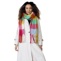 Women’s Yellow Burgundy Chunky Knit Bright Plaid Blanket Scarf Long Winter Wrap Warm Check Shawl with Tassels Gift for Ladies by Daisy Dreamer YELLOW/BURGUNDY CHECK Scarves