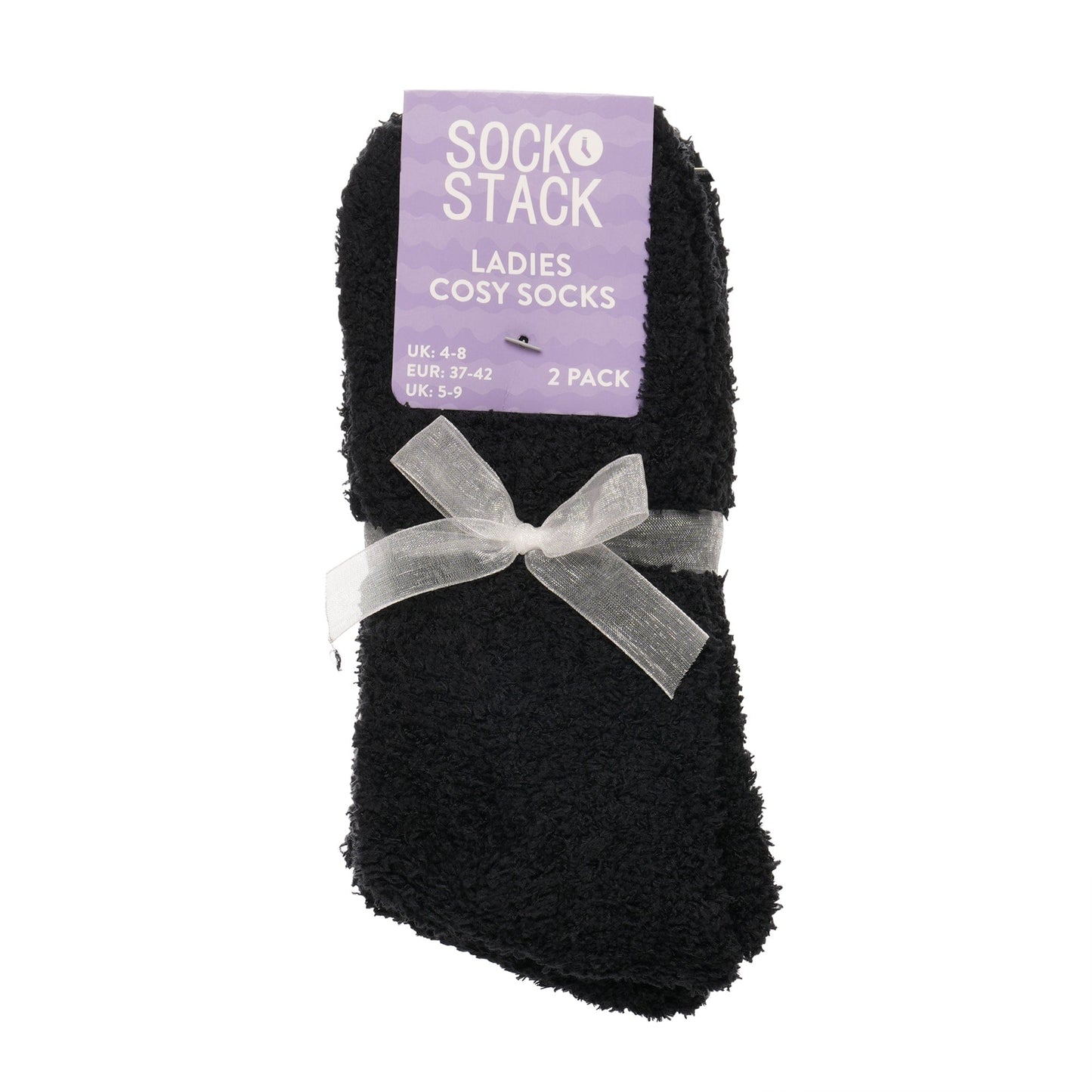 Womens Cosy Socks 4 Pairs Ultra Soft Warm & Fluffy Black Sleep bed Sock with Thermal Insulation for Indoor Loungewear UK Size 4-8 by Sock Stack Black Socks