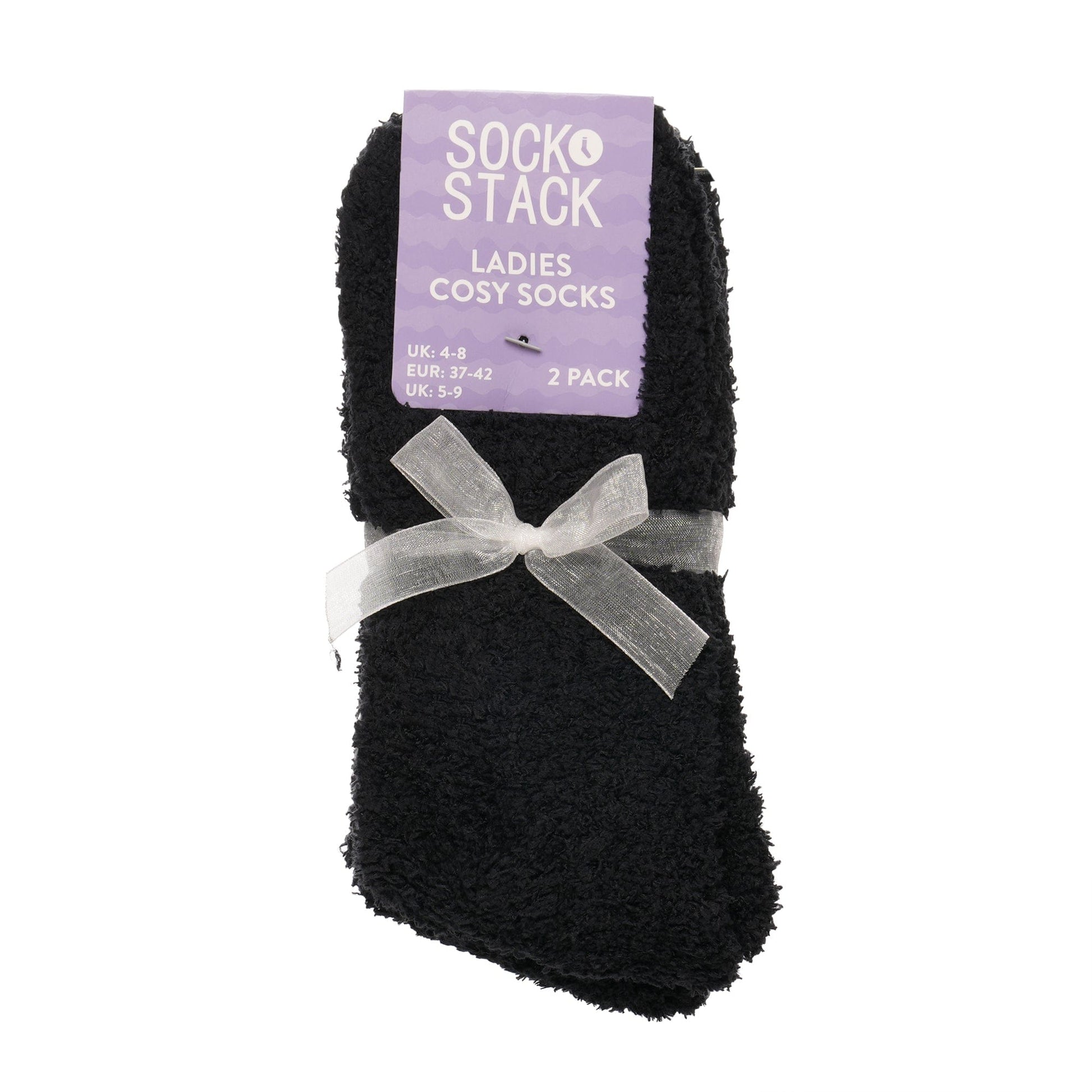 Womens Cosy Socks 4 Pairs Ultra Soft Warm & Fluffy Black Sleep bed Sock with Thermal Insulation for Indoor Loungewear UK Size 4-8 by Sock Stack Black Socks