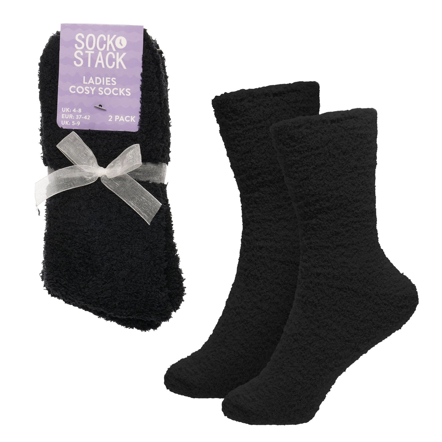 Womens Cosy Socks 4 Pairs Ultra Soft Warm & Fluffy Black Sleep bed Sock with Thermal Insulation for Indoor Loungewear UK Size 4-8 by Sock Stack Black Socks