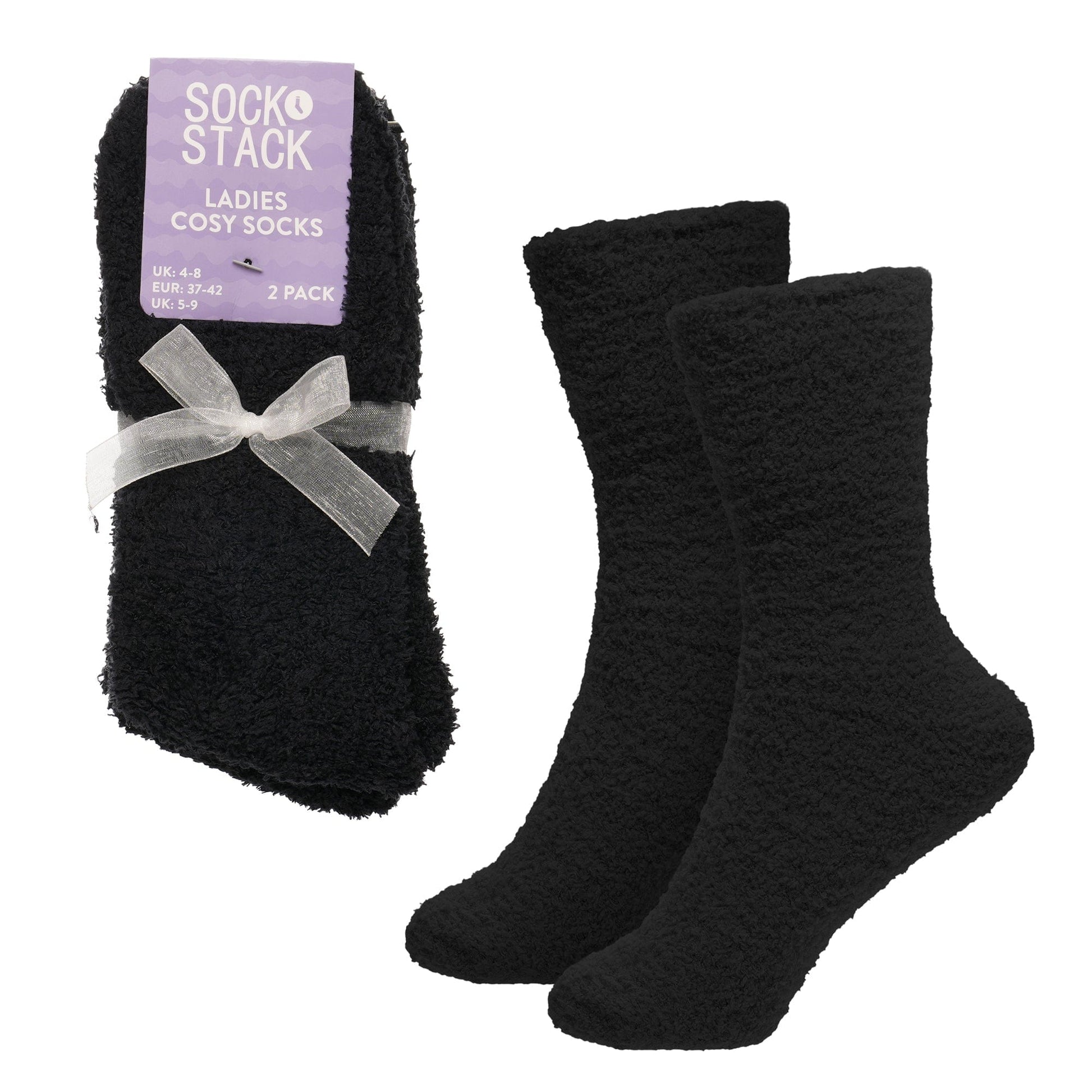 Womens Cosy Socks 4 Pairs Ultra Soft Warm & Fluffy Black Sleep bed Sock with Thermal Insulation for Indoor Loungewear UK Size 4-8 by Sock Stack Black Socks