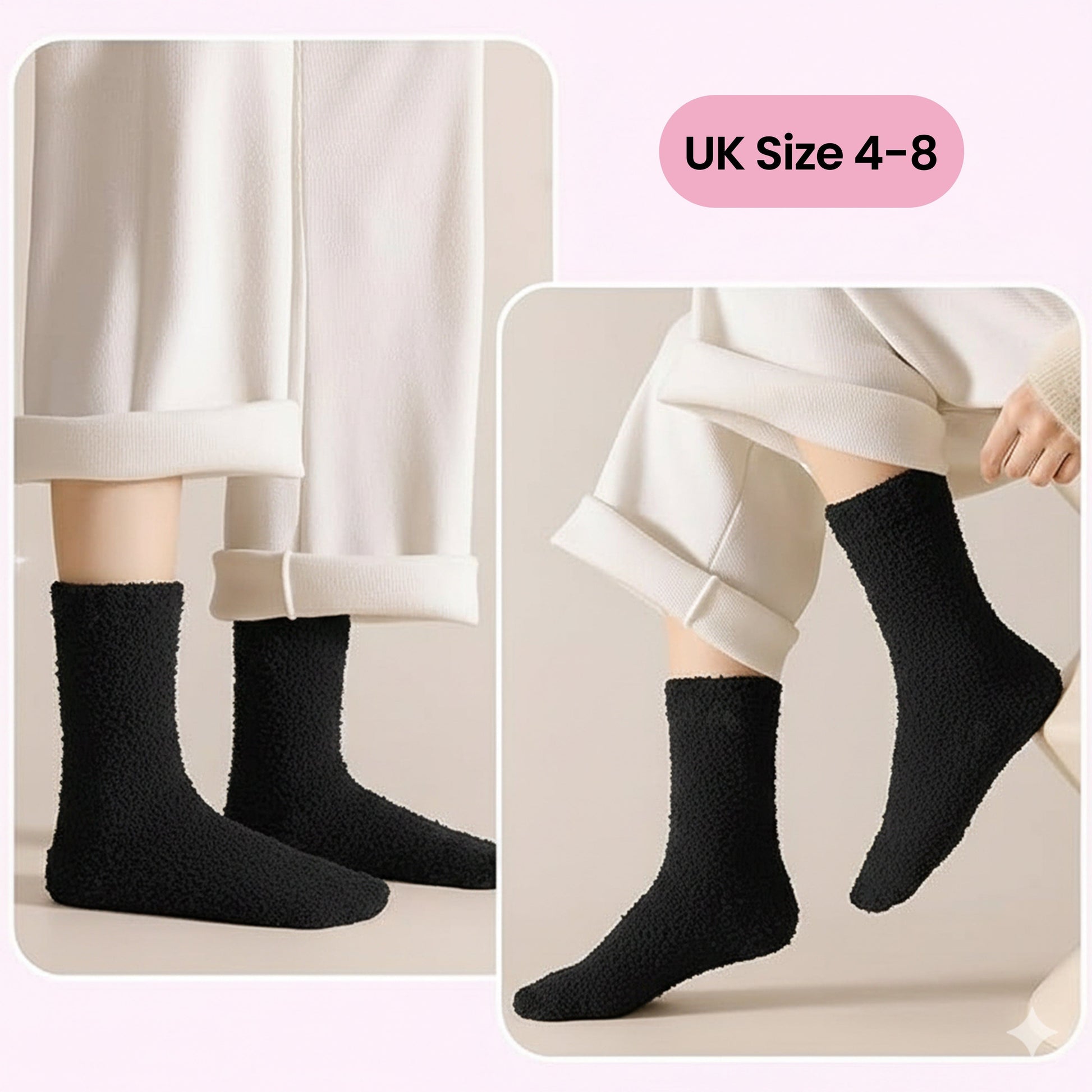 Womens Cosy Socks 4 Pairs Ultra Soft Warm & Fluffy Black Sleep bed Sock with Thermal Insulation for Indoor Loungewear UK Size 4-8 by Sock Stack Black Socks