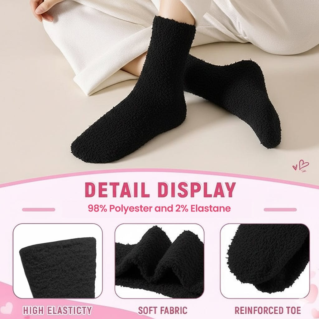 Womens Cosy Socks 4 Pairs Ultra Soft Warm & Fluffy Black Sleep bed Sock with Thermal Insulation for Indoor Loungewear UK Size 4-8 by Sock Stack Black Socks