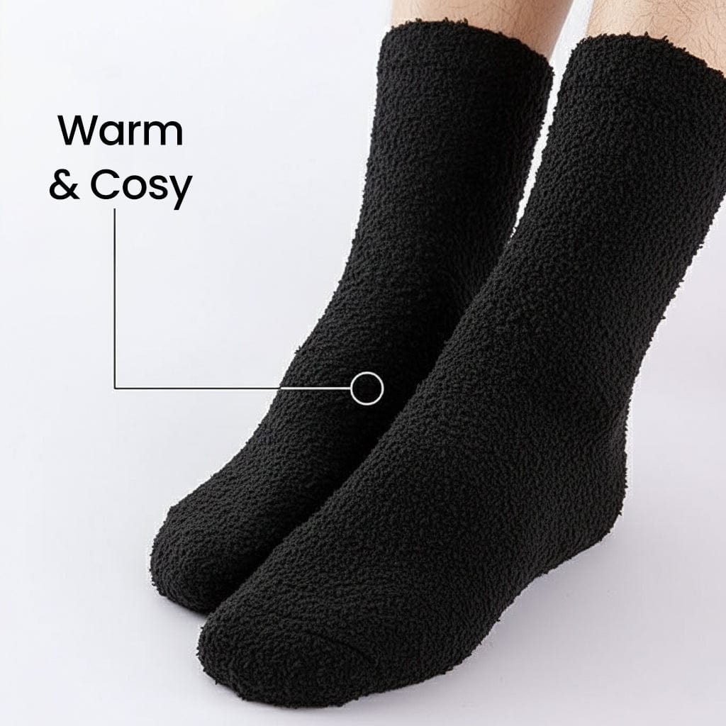 Womens Cosy Socks 4 Pairs Ultra Soft Warm & Fluffy Black Sleep bed Sock with Thermal Insulation for Indoor Loungewear UK Size 4-8 by Sock Stack Black Socks
