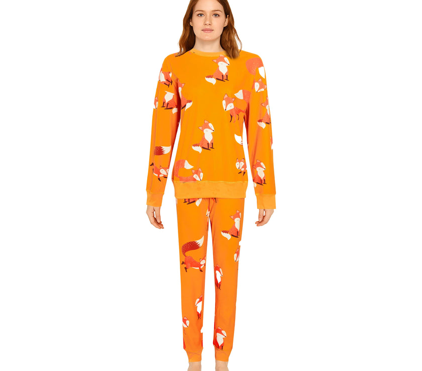 Daisy Dreamer Womens Giraffe Fox Printed Plush Fleece Pyjama Set Long ...
