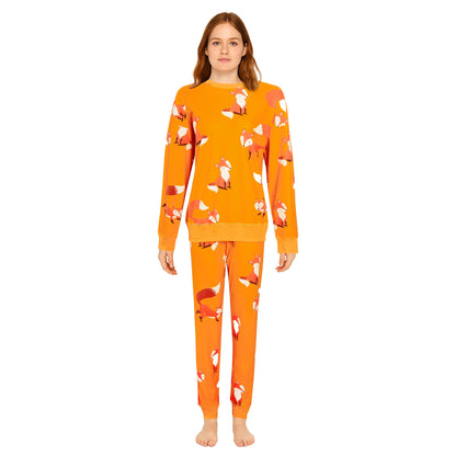 Womens Printed Fleece Pyjama Set Soft & Warm Sleepwear Loungewear Nightwear Long Sleeve Top Ladies Animal Print Pjs by Daisy Dreamer Fox / S Pyjama set