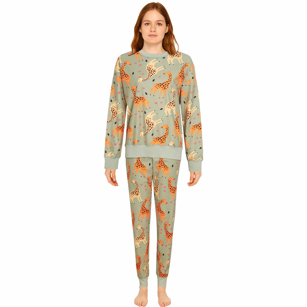 Womens Printed Fleece Pyjama Set Soft & Warm Sleepwear Loungewear Nightwear Long Sleeve Top Ladies Animal Print Pjs by Daisy Dreamer Giraffe / S Pyjama set