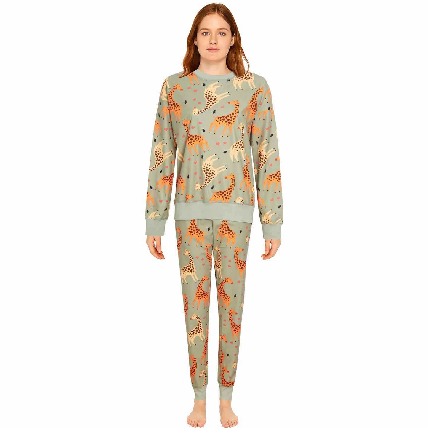 Womens Printed Fleece Pyjama Set Soft & Warm Sleepwear Loungewear Nightwear Long Sleeve Top Ladies Animal Print Pjs by Daisy Dreamer Giraffe / S Pyjama set