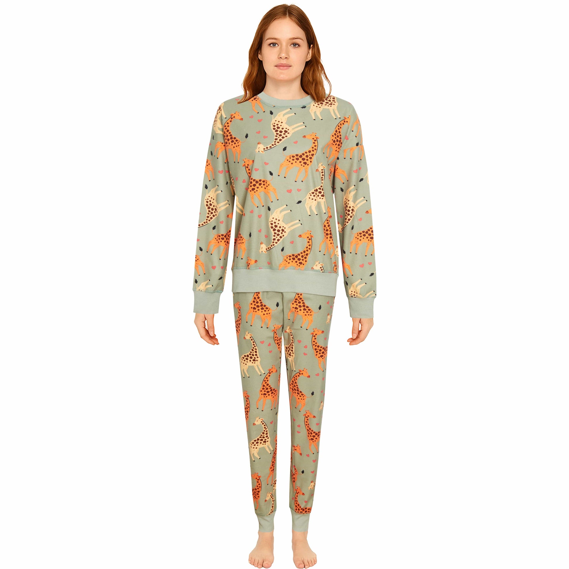 Womens Printed Fleece Pyjama Set Soft & Warm Sleepwear Loungewear Nightwear Long Sleeve Top Ladies Animal Print Pjs by Daisy Dreamer Giraffe / S Pyjama set