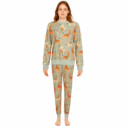 Womens Printed Fleece Pyjama Set Soft & Warm Sleepwear Loungewear Nightwear Long Sleeve Top Ladies Animal Print Pjs by Daisy Dreamer Giraffe / S Pyjama set