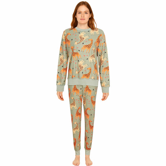 Womens Printed Fleece Pyjama Set Soft & Warm Sleepwear Loungewear Nightwear Long Sleeve Top Ladies Animal Print Pjs by Daisy Dreamer Giraffe / S Pyjama set