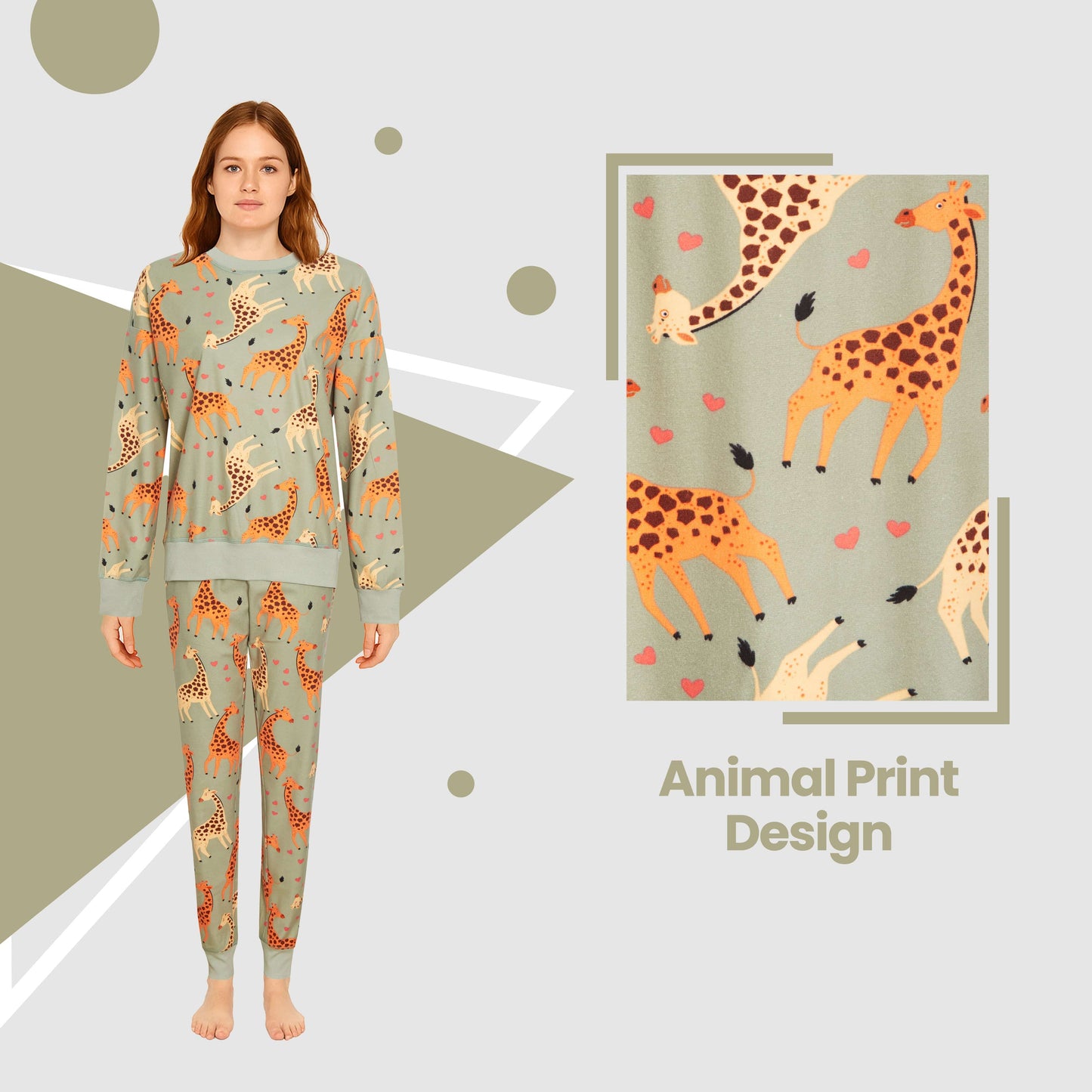 Womens Printed Fleece Pyjama Set Soft & Warm Sleepwear Loungewear Nightwear Long Sleeve Top Ladies Animal Print Pjs by Daisy Dreamer Pyjama set