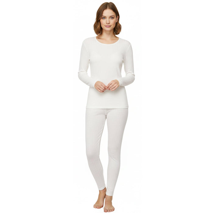 Womens Thermal Underwear Set Fleece Lined Long Sleeve Top & Bottom Warm Base Layer for Winter Outdoor Sports by Heatwave Thermalwear White / UK 10-12 (EU 38-40) Thermal Underwear