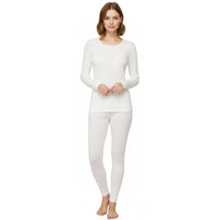 Womens Thermal Underwear Set Fleece Lined Long Sleeve Top & Bottom Warm Base Layer for Winter Outdoor Sports by Heatwave Thermalwear White / UK 10-12 (EU 38-40) Thermal Underwear