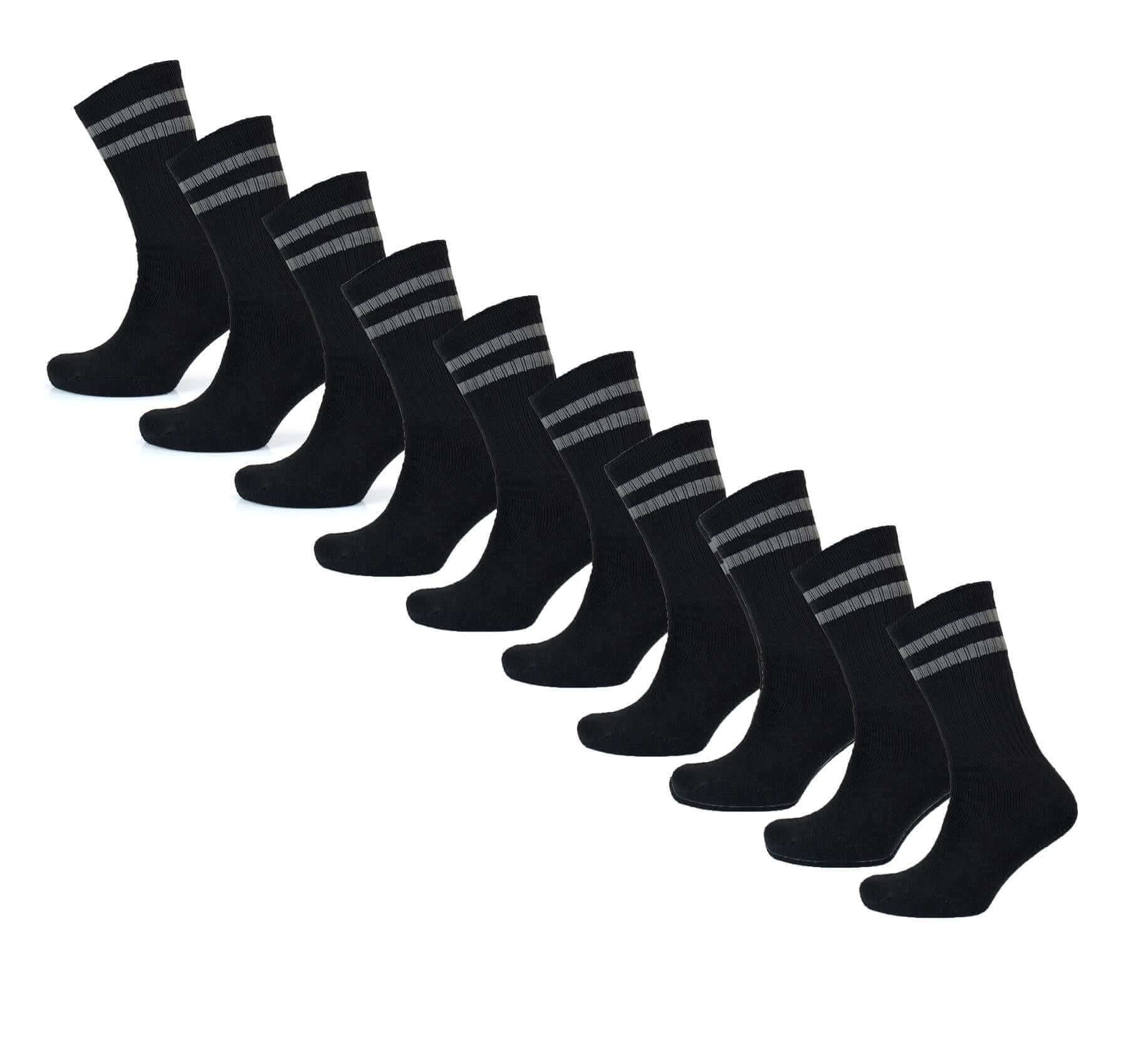 10 Pairs Men's Cotton Rich Striped Sport Socks Moisture-Wicking Reinforced Heel Toe for Running Hiking Football Outdoor Black White Grey UK 6-11 by Sock Stack. Buy now for £9.00.