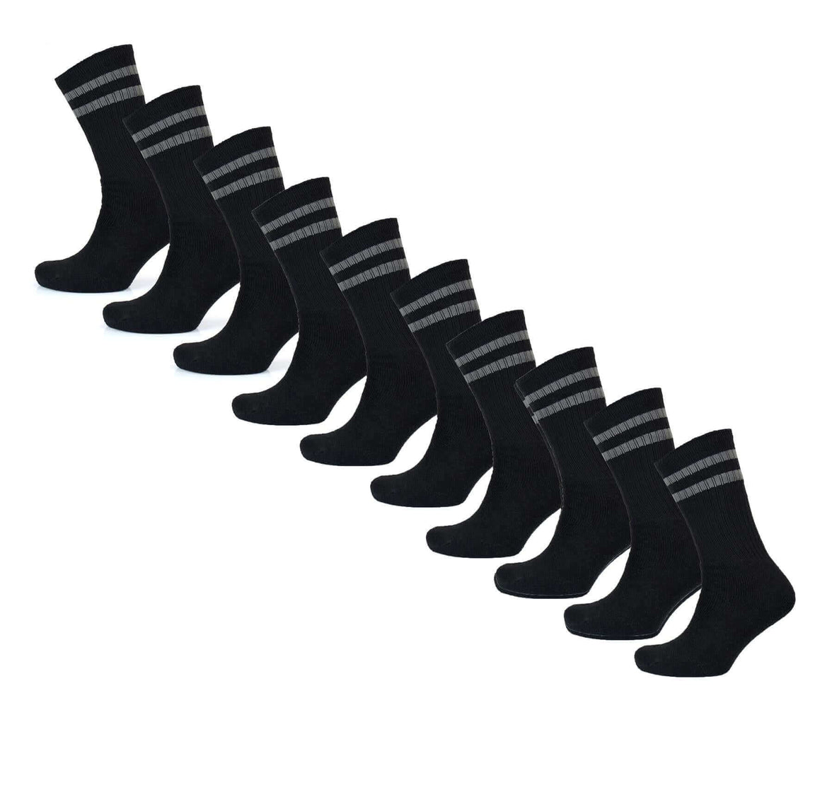 10 Pairs Men's Cotton Rich Striped Sport Socks Moisture-Wicking Reinforced Heel Toe for Running Hiking Football Outdoor Black White Grey UK 6-11 by Sock Stack BLACK STRIPES / 6-11 Socks
