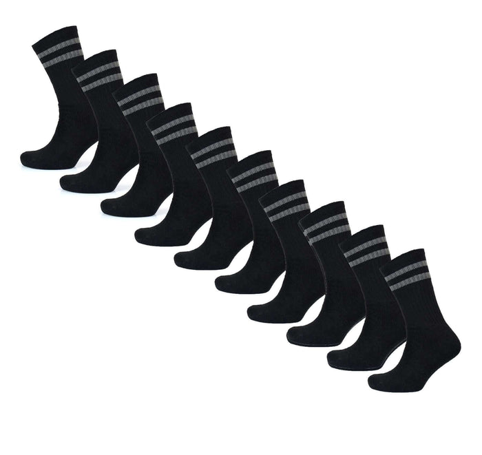 10 Pairs Men's Cotton Rich Striped Sport Socks Moisture-Wicking Reinforced Heel Toe for Running Hiking Football Outdoor Black White Grey UK 6-11 by Sock Stack BLACK STRIPES / 6-11 Socks