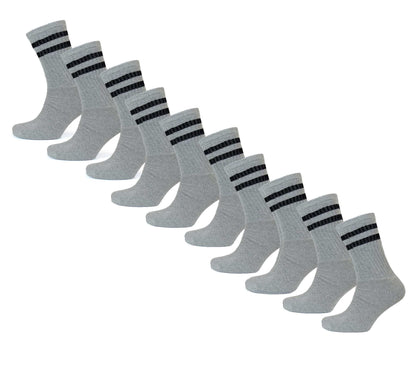 10 Pairs Men's Cotton Rich Striped Sport Socks Moisture-Wicking Reinforced Heel Toe for Running Hiking Football Outdoor Black White Grey UK 6-11 by Sock Stack GREY STRIPES / 6-11 Socks