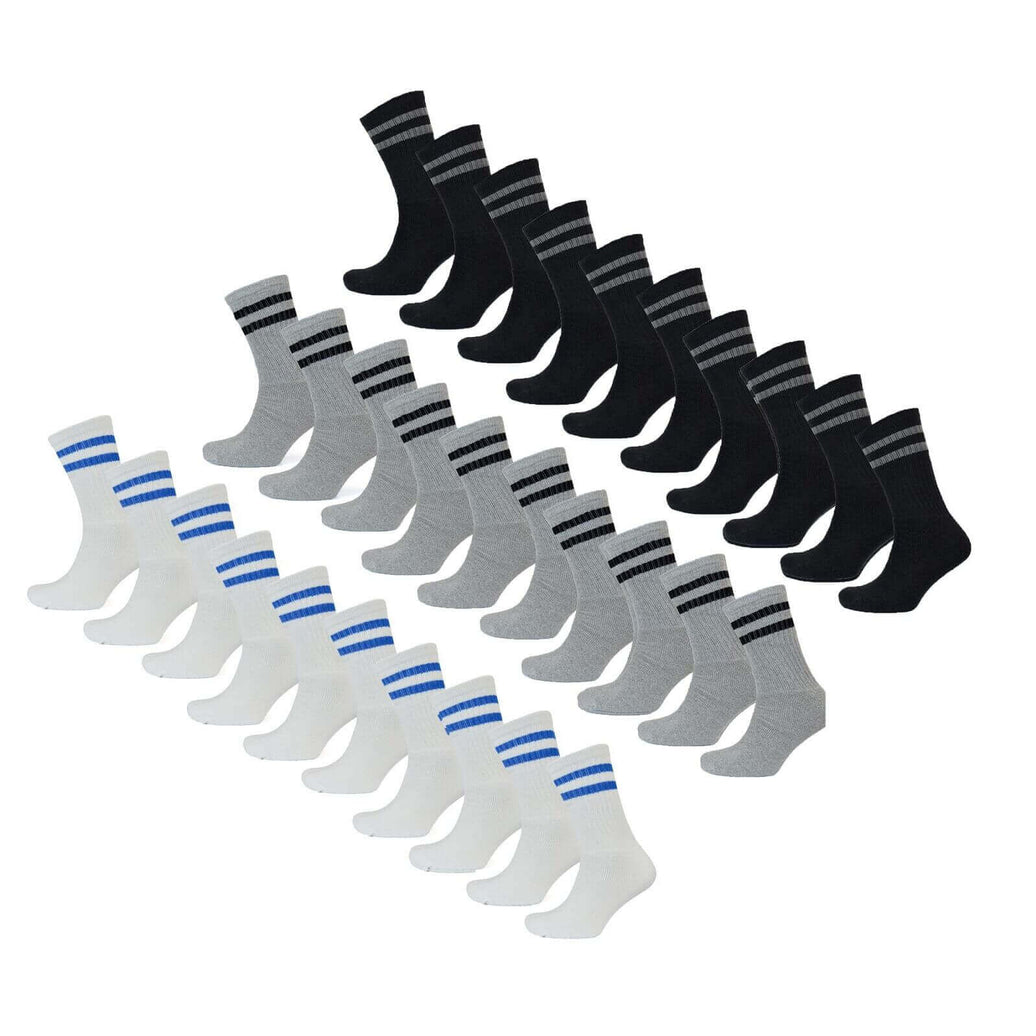 10 Pairs Men's Cotton Rich Striped Sport Socks Moisture-Wicking Reinforced Heel Toe for Running Hiking Football Outdoor Black White Grey UK 6-11 by Sock Stack Socks