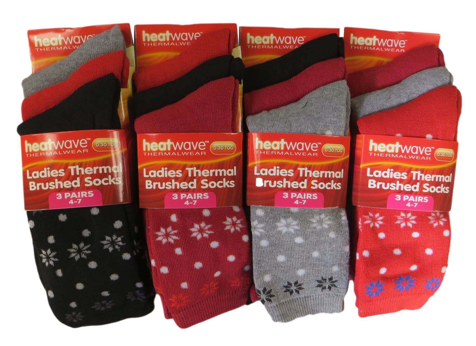 12 Pack Womens Thermal Winter Socks Extra Warm for Cold Weather High Insulation with 2.3 Tog Rating Perfect for Work Boots and Outdoor Activities by Heatwave Thermalwear. Buy now for £9.00.