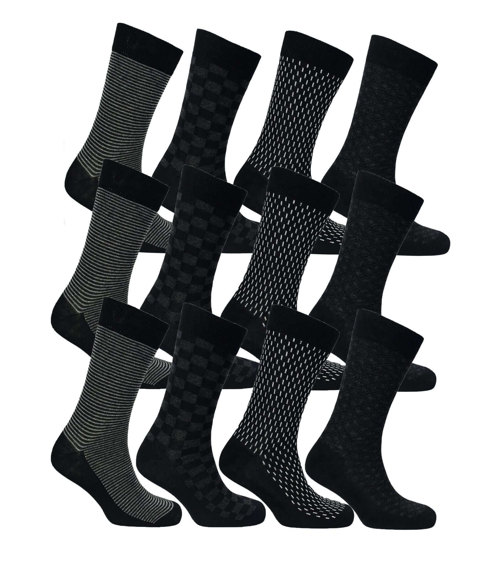 12 Pairs Men's Black Work Socks Comfort Fit with Combed Cotton Durable Construction Ultra-Smooth Flat Toe Seam Assorted Styles UK 6-11 by Sock Stack. Buy now for £8.00.