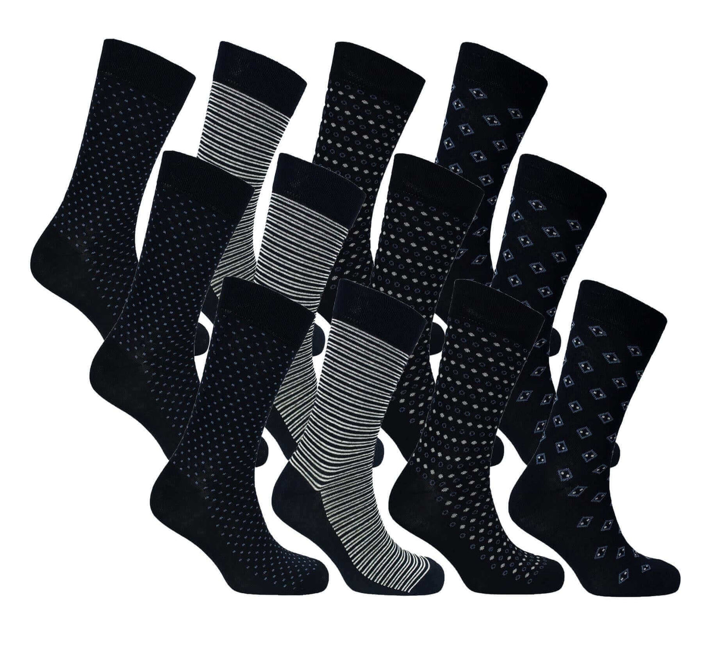 12 Pairs Men's Black Work Socks Comfort Fit with Combed Cotton Durable Construction Ultra-Smooth Flat Toe Seam Assorted Styles UK 6-11 by Sock Stack. Buy now for £8.00.