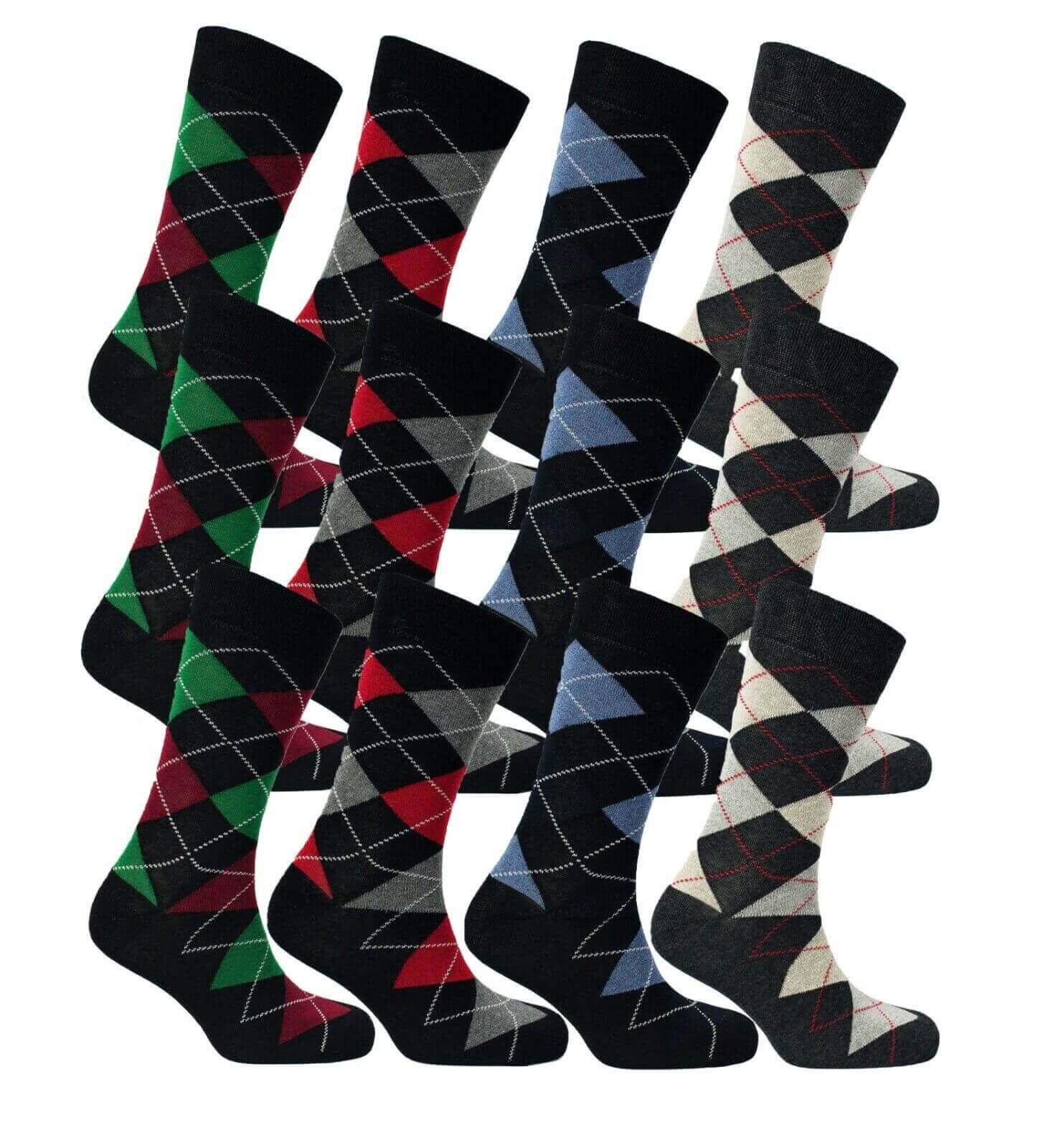 12 Pairs Mens Cotton Rich Argyle and Stripe Casual Work Dress Socks with Smooth Toe Seam All Season Breathable Fashionable Socks Size 6-11 by Sock Stack. Buy now for £9.00.
