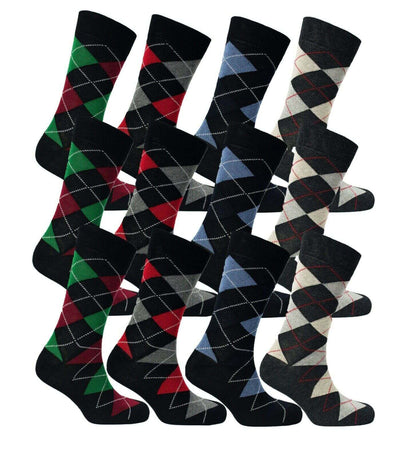 12 Pairs Mens Cotton Rich Argyle and Stripe Casual Work Dress Socks with Smooth Toe Seam All Season Breathable Fashionable Socks Size 6-11 by Sock Stack. Buy now for £9.00.