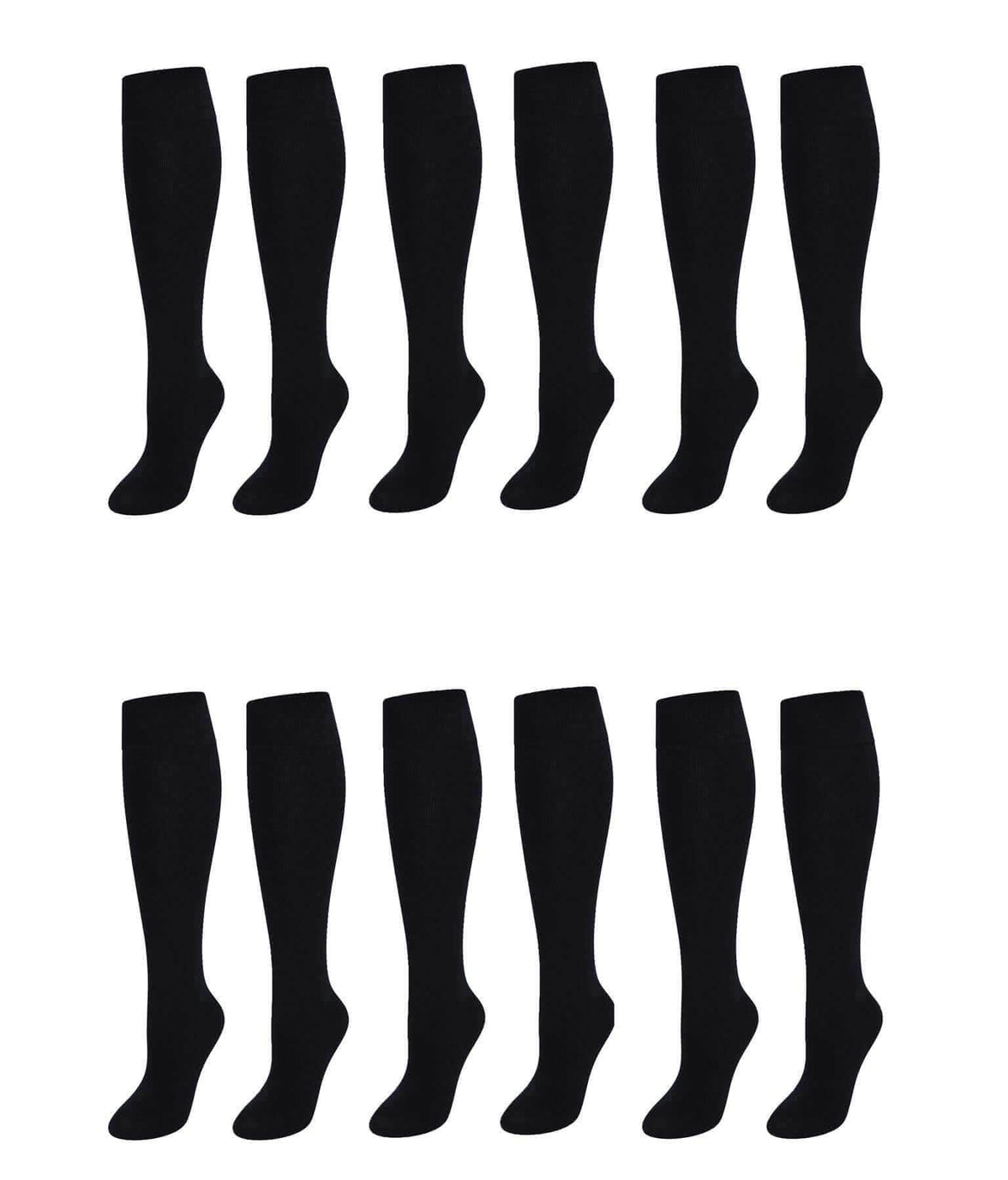 12 Pairs Girls Cotton Rich Long School Socks Durable Comfortable Breathable Sculpted Heels and Toes Sizes 9-12 12-3 4-6 Navy Grey Black White by Sock Stack BLACK / 9-12 Socks