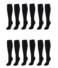 12 Pairs Girls Cotton Rich Long School Socks Durable Comfortable Breathable Sculpted Heels and Toes Sizes 9-12 12-3 4-6 Navy Grey Black White by Sock Stack BLACK / 9-12 Socks