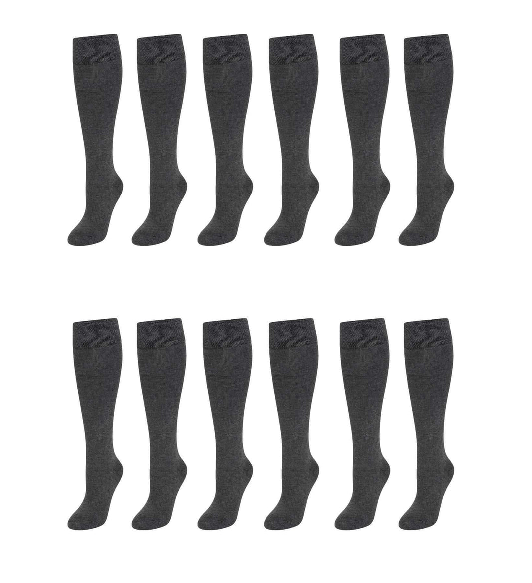 12 Pairs Girls Cotton Rich Long School Socks Durable Comfortable Breathable Sculpted Heels and Toes Sizes 9-12 12-3 4-6 Navy Grey Black White by Sock Stack GREY / 9-12 Socks