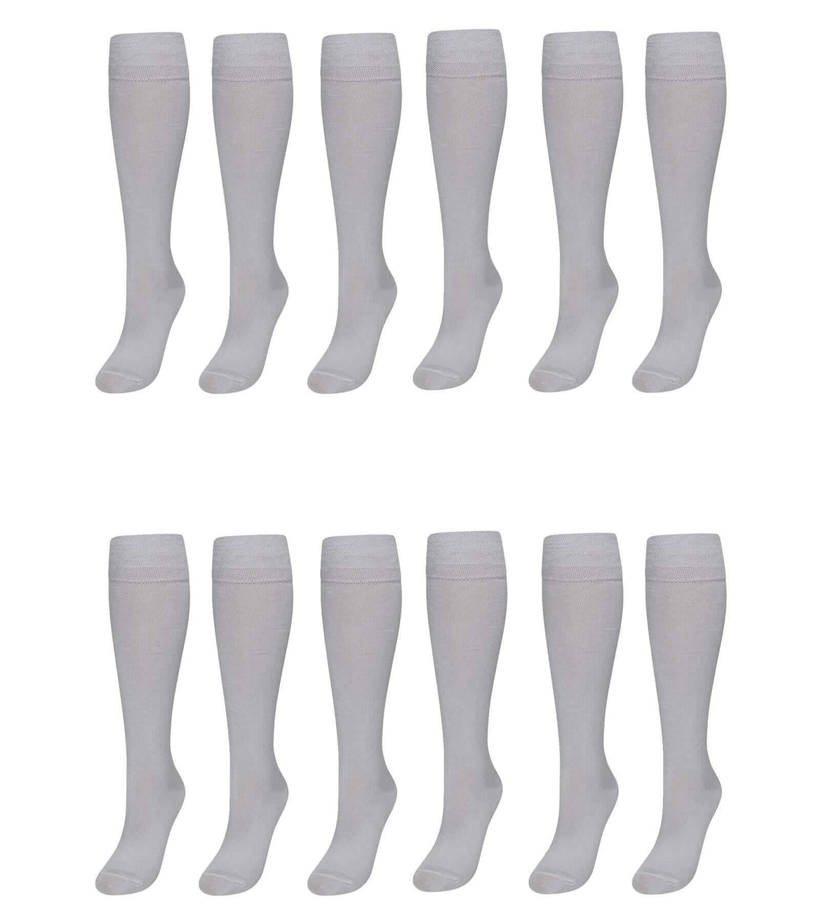 12 Pairs Girls Cotton Rich Long School Socks Durable Comfortable Breathable Sculpted Heels and Toes Sizes 9-12 12-3 4-6 Navy Grey Black White by Sock Stack WHITE / 12-3 Socks