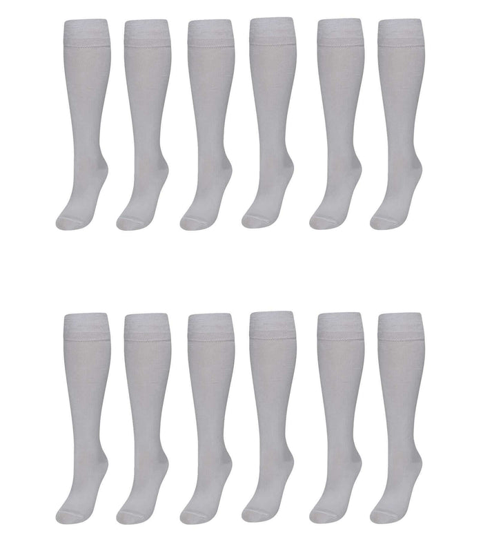 12 Pairs Girls Cotton Rich Long School Socks Durable Comfortable Breathable Sculpted Heels and Toes Sizes 9-12 12-3 4-6 Navy Grey Black White by Sock Stack WHITE / 12-3 Socks