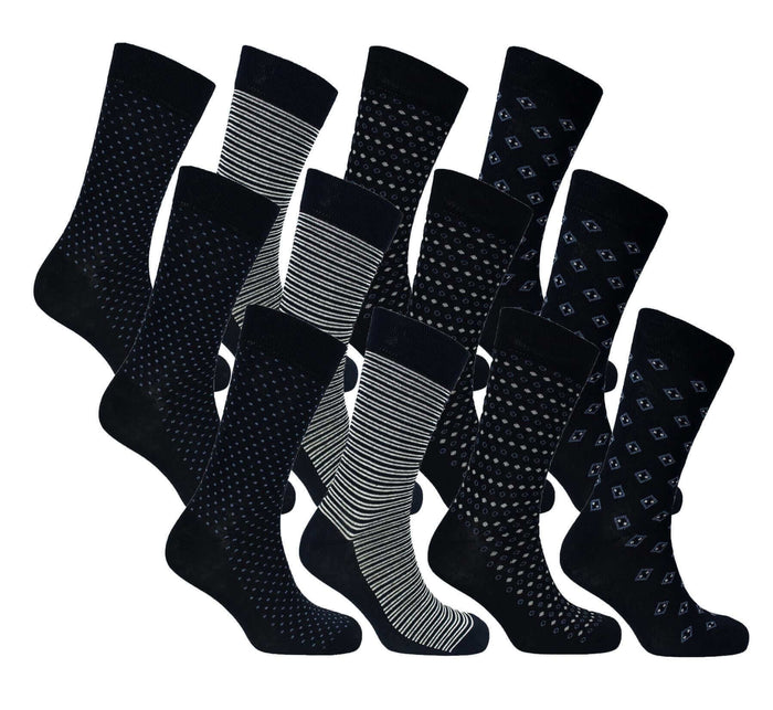 12 Pairs Men's Colourful Heel Toe Black Argyle Diamond Socks Comfort Fit Cotton Rich Durable Work Sock Ultra-Smooth Flat Toe Seam Comfortable School Business Wear UK 6-11 by Sock Stack TOKYO Socks