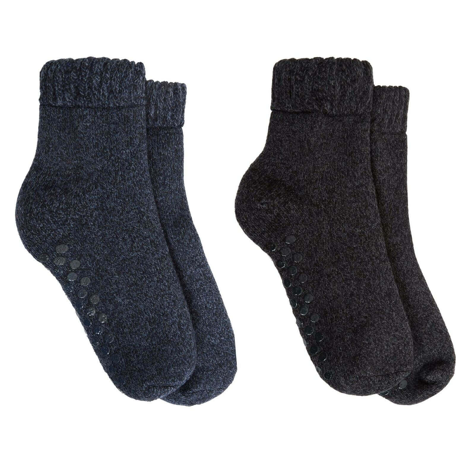 2 Pairs Men's Merino Wool Fleece Lined Slipper Socks Non-Slip Grips Cozy Winter Lounge Socks Tall Black Navy by Sock Stack. Buy now for £9.00.