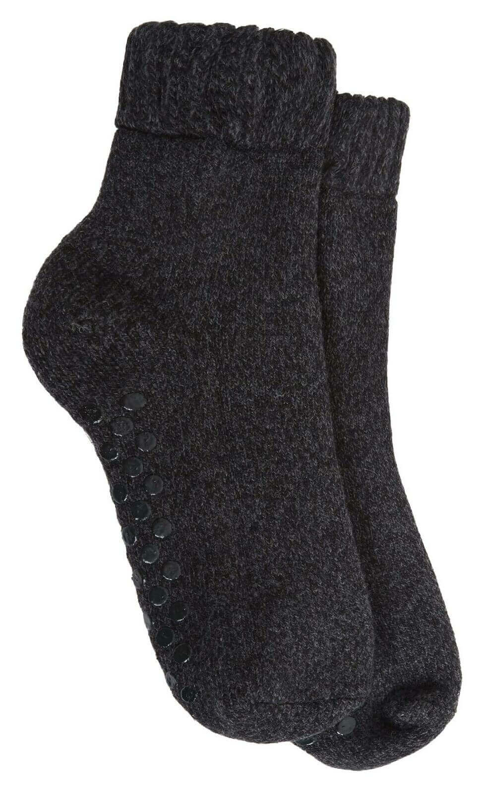 2 Pairs Men's Merino Wool Fleece Lined Slipper Socks Non-Slip Grips Cozy Winter Lounge Socks Tall Black Navy by Sock Stack. Buy now for £9.00.