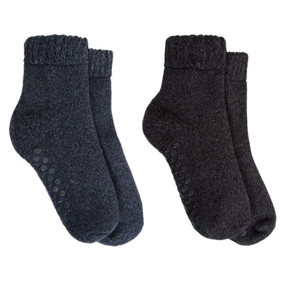 2 Pairs Men's Merino Wool Fleece Lined Slipper Socks Non-Slip Grips Cozy Winter Lounge Socks Tall Black Navy by Sock Stack. Buy now for £9.00.