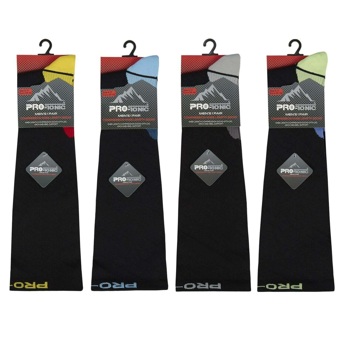 2 Pack Men's Long Compression Socks for Running and Training Breathable Anti-Crimp Design with Arch Brace Support Ideal for Sports and Recovery Black Assorted Toe Styles by Sock Stack BLACK / 6-11 Socks