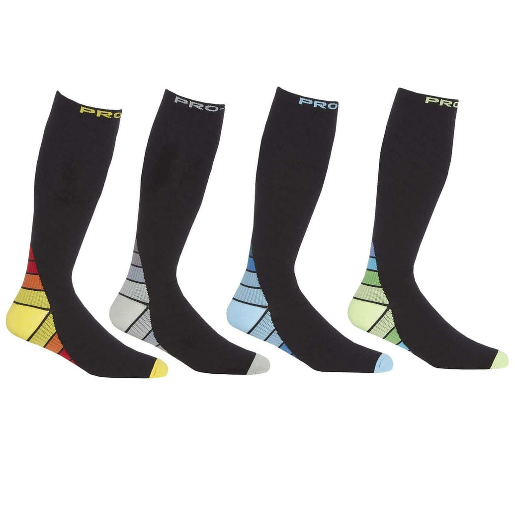 2 Pack Men's Long Compression Socks for Running and Training Breathable Anti-Crimp Design with Arch Brace Support Ideal for Sports and Recovery Black Assorted Toe Styles by Sock Stack BLACK / 6-11 Socks