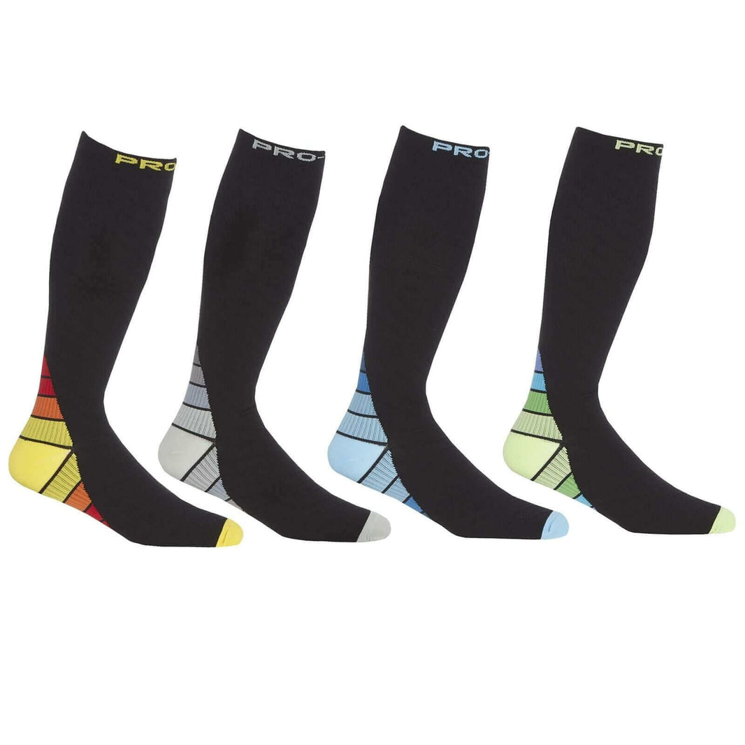 2 Pack Men's Long Compression Socks for Running and Training Breathable Anti-Crimp Design with Arch Brace Support Ideal for Sports and Recovery Black Assorted Toe Styles by Sock Stack BLACK / 6-11 Socks