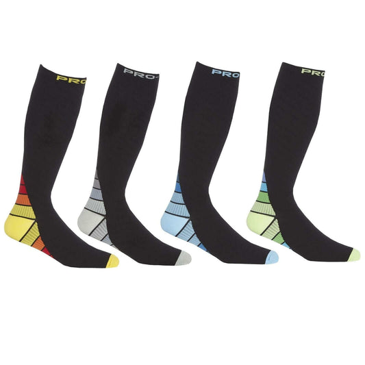 2 Pack Men's Long Compression Socks for Running and Training Breathable Anti-Crimp Design with Arch Brace Support Ideal for Sports and Recovery Black Assorted Toe Styles by Sock Stack BLACK / 6-11 Socks