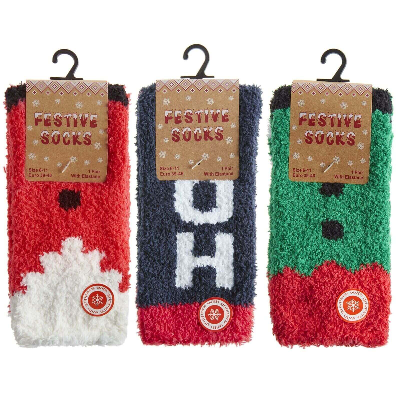 3 Pack Mens Cozy Christmas Slipper Socks Festive Santa and Elf Designs Warm and Comfortable Holiday Gift UK Sizes 6-11 by Sock Stack. Buy now for £8.00.
