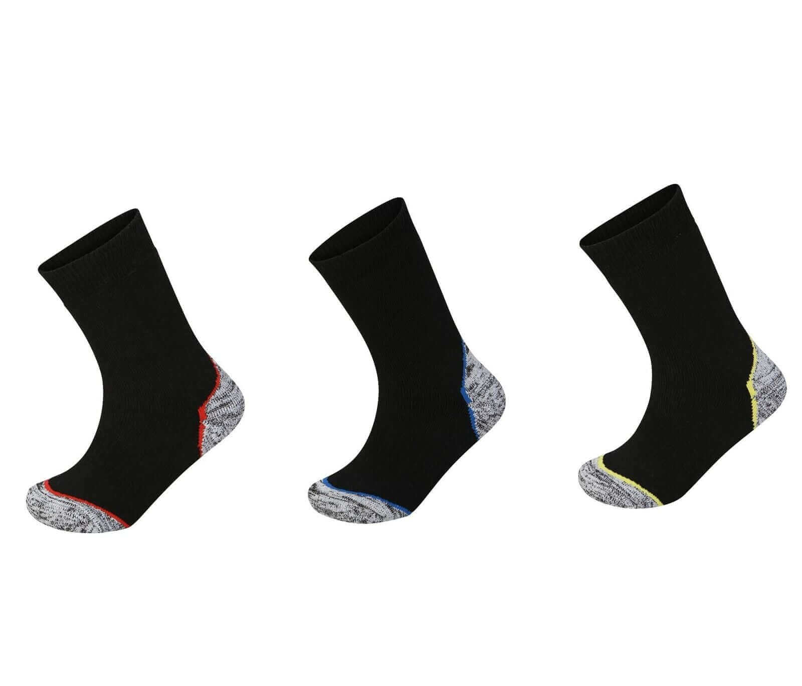 3 Pack Mens Trekking Socks Durable Padded Sole Boot Socks with Reinforced Heel and Toe for Hiking Walking Outdoor UK 6-11 EU 39-45 Classic Black Assorted Heel Toe Sock Stack. Buy now for £6.00.