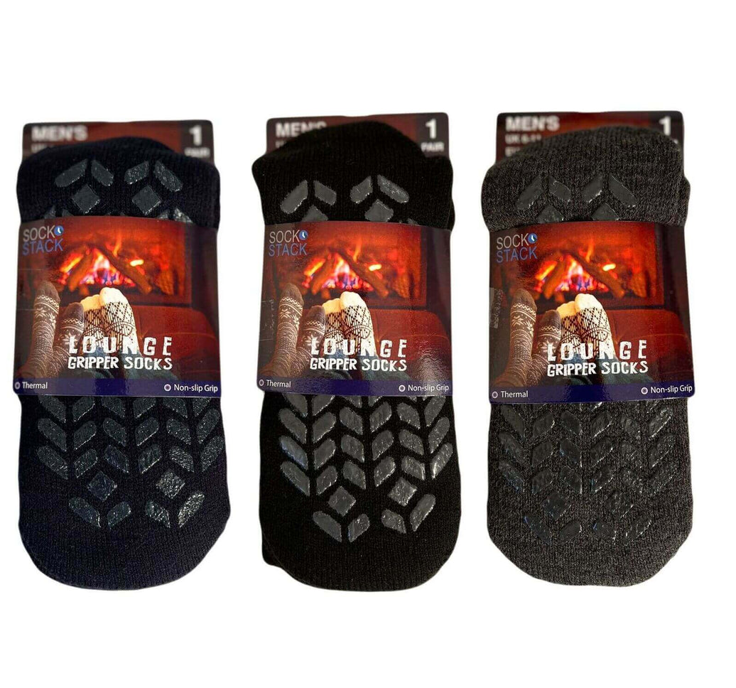 3 Pairs Men's Thermal Lounge Non-Slip Slipper Socks Thick Fleece Winter Warm Home Footwear UK 6-11 by Sock Stack BLACK/NAVY/GREY / 6-11 Socks