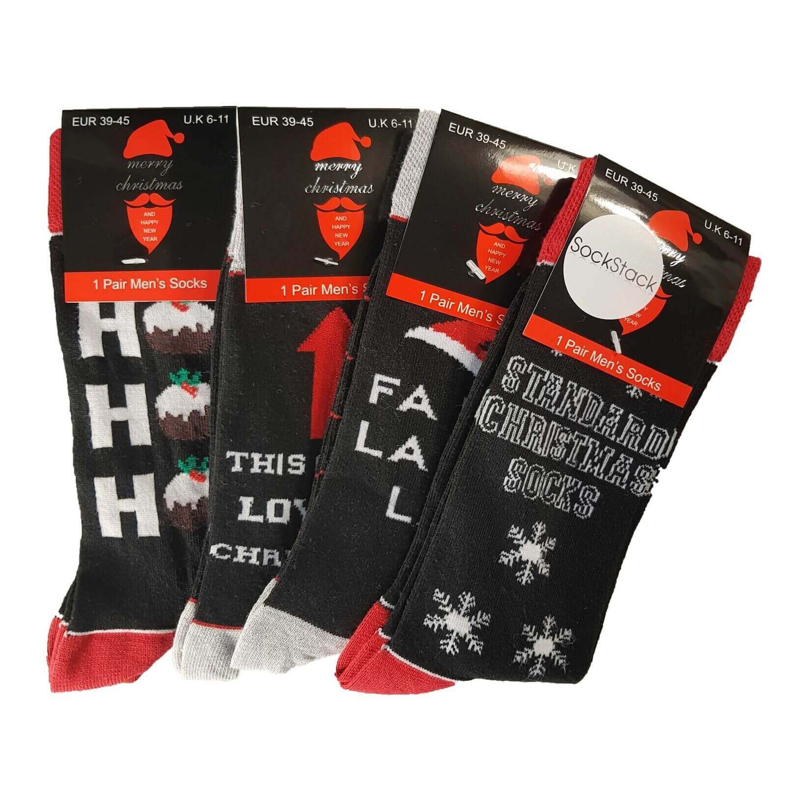 4 Pack Men's Christmas Socks Cotton Rich Festive Designs Cozy Winter Novelty Gifts UK 6-11 by Sock Stack. Buy now for £8.00.