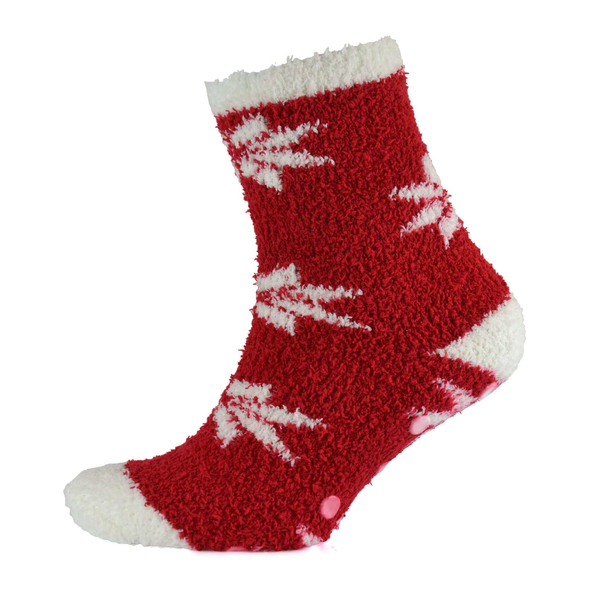 4 Pairs Ladies Christmas Slipper Socks Non-Skid Gripper Soles Winter Stocking Filler Gift Festive Rudolph Penguin Designs Sock Stack. Buy now for £7.00.