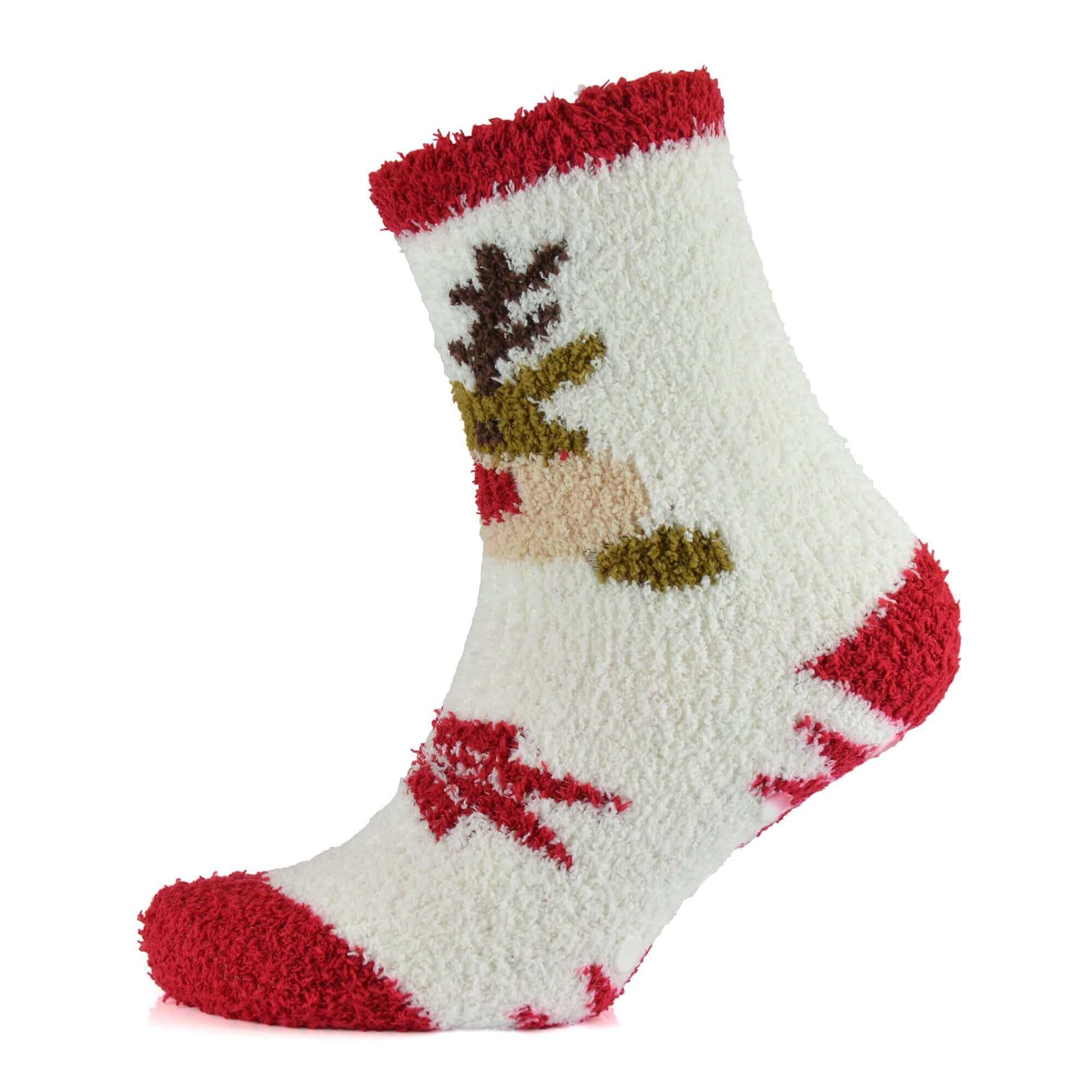 4 Pairs Ladies Christmas Slipper Socks Non-Skid Gripper Soles Winter Stocking Filler Gift Festive Rudolph Penguin Designs Sock Stack. Buy now for £7.00.