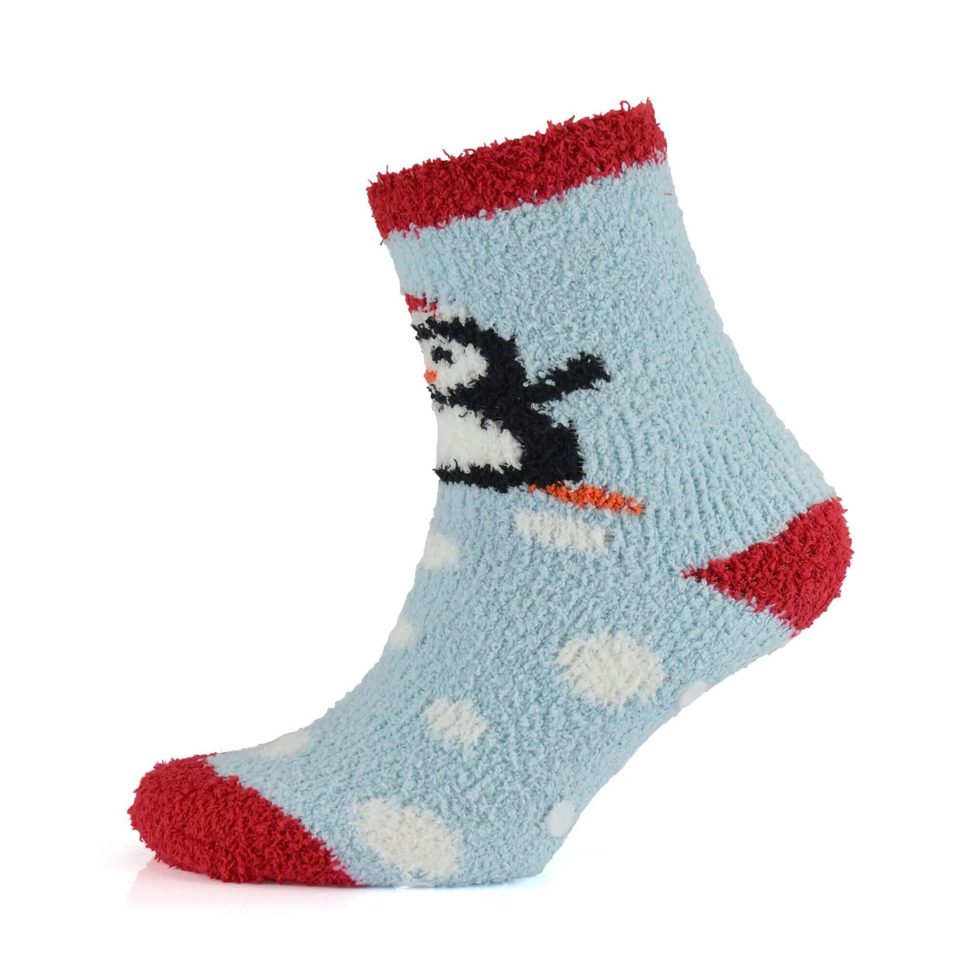 4 Pairs Ladies Christmas Slipper Socks Non-Skid Gripper Soles Winter Stocking Filler Gift Festive Rudolph Penguin Designs Sock Stack. Buy now for £7.00.