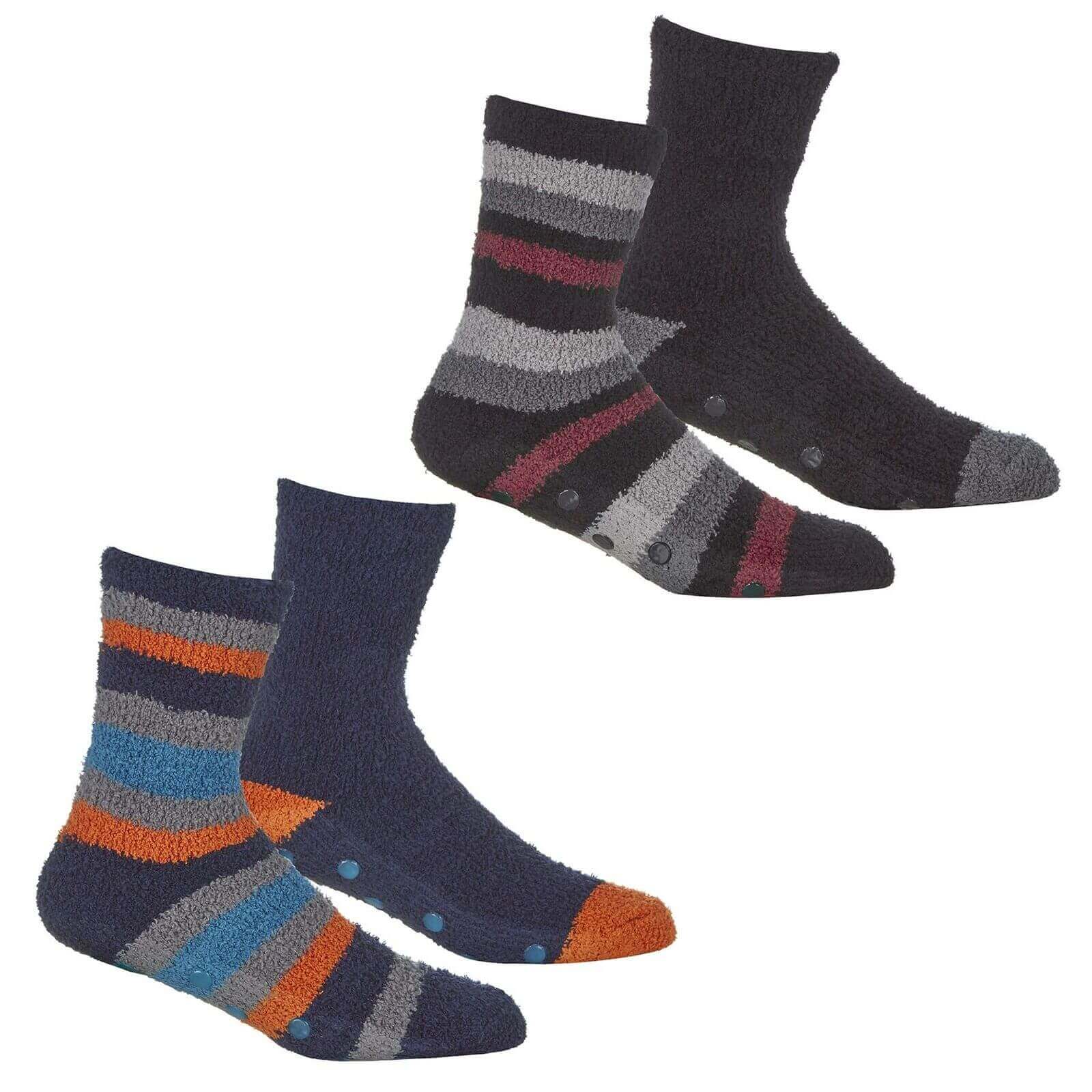 4 Pairs Mens Cozy Winter Striped Fluffy Slipper Socks Non-Skid Gripper Soles Warm Thick Fleece Tall Design UK Sizes 6-11 by Sock Stack. Buy now for £9.00.