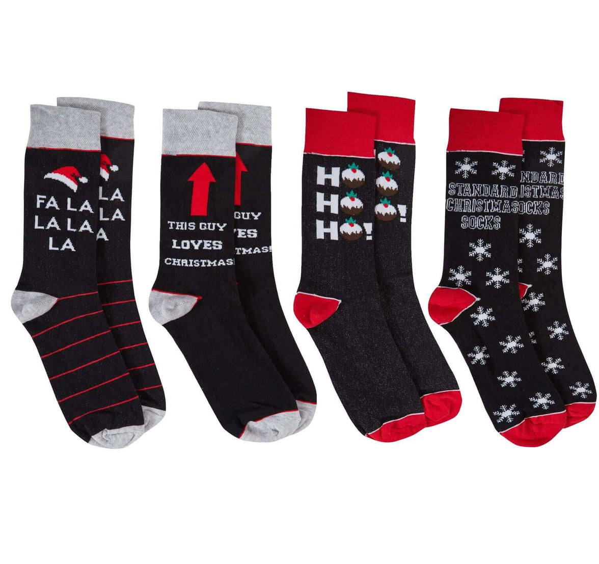 4 Pack Mens Christmas Socks Cotton Rich Fun Festive Designs Perfect Stocking Filler Holiday Gift UK 6-11 EUR 39-45 by Sock Stack NOVELTY XMAX / 6-11 Socks